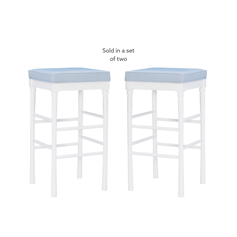 Pemberly Row Faux Leather Bar Stools in White and Blue Set of 2
