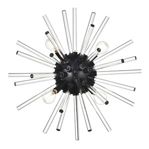 Pemberly Row 18&quot Crystal Rod Wall Sconce in Black with 4 Lights