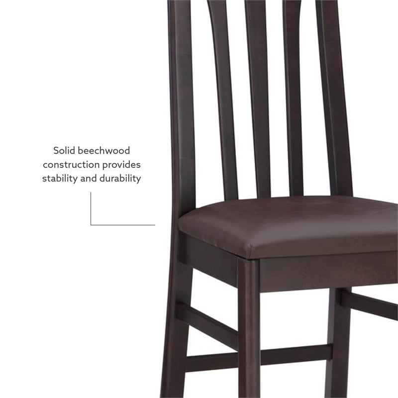 Pemberly Row Set of 2 Faux Leather Dining Chairs in Dark Brown
