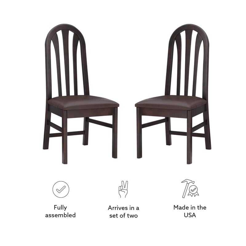 Pemberly Row Set of 2 Faux Leather Dining Chairs in Dark Brown