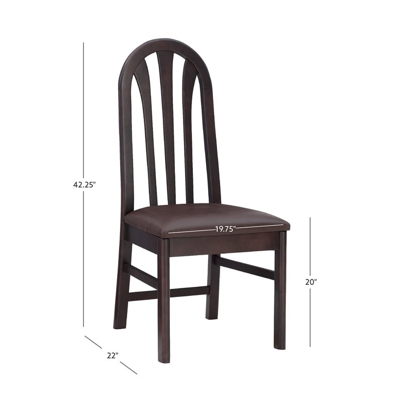 Pemberly Row Set of 2 Faux Leather Dining Chairs in Dark Brown