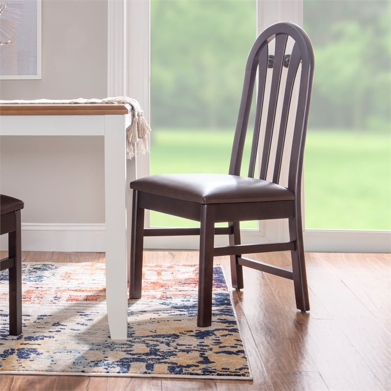 Pemberly Row Set of 2 Faux Leather Dining Chairs in Dark Brown