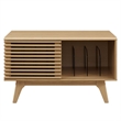 Pemberly Row Wood & Vinyl Record Display Stand with Sliding Door in Oak