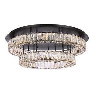 Pemberly Row 30&quot Metal and Crystal LED Double Flush Mount in Black