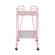 Pemberly Row Metal and Mirrored 2-Level Rolling Bar Cart in Pink
