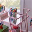 Pemberly Row Metal and Mirrored 2-Level Rolling Bar Cart in Pink