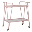 Pemberly Row Metal and Mirrored 2-Level Rolling Bar Cart in Pink