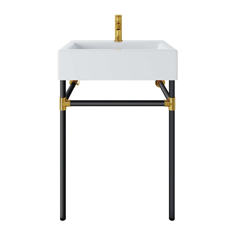 Pemberly Row Wall-Mounted 24 Inch Ceramic Bathroom Vanity in Black/White