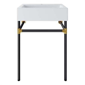 Pemberly Row Wall-Mounted 24 Inch Ceramic Bathroom Vanity in Black/White