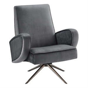 Pemberly Row Modern Performance Velvet Swivel Chair in Gray
