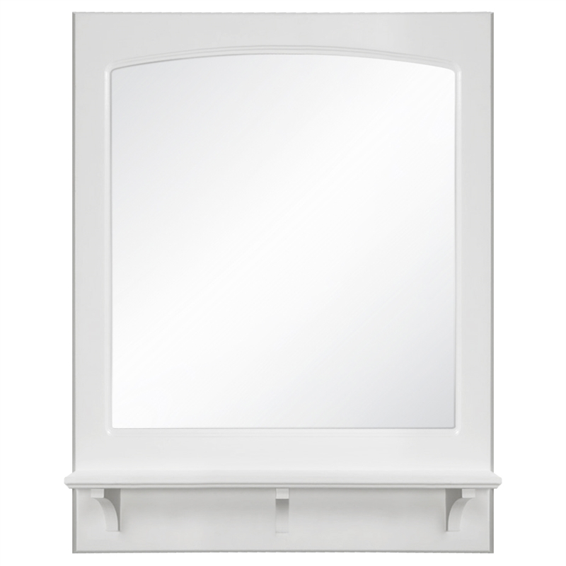 Pemberly Row Concord Wall Mirror Wood Frame with Shelf in White