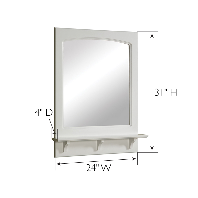 Pemberly Row Concord Wall Mirror Wood Frame with Shelf in White