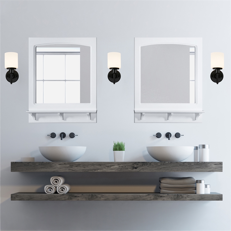 Pemberly Row Concord Wall Mirror Wood Frame with Shelf in White