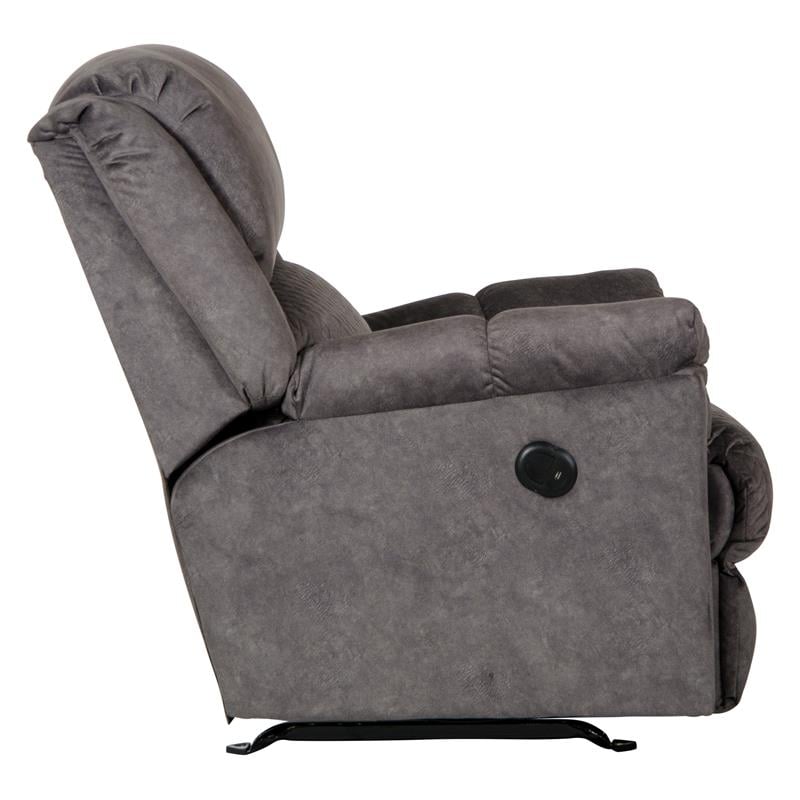 Pemberly Row Power Rocker Recliner in Grey Polyester with USB Port