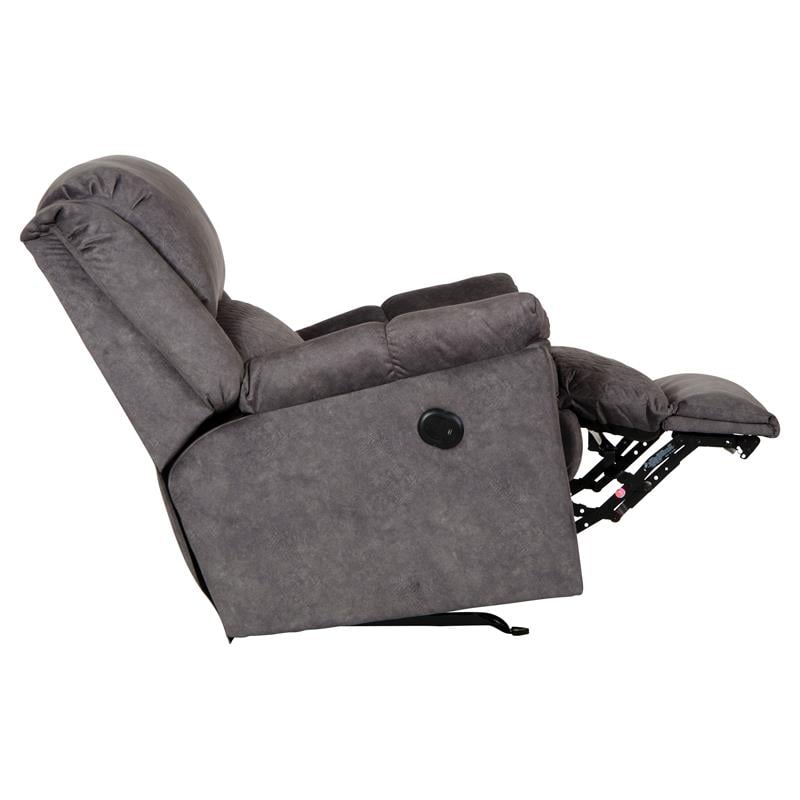 Pemberly Row Power Rocker Recliner in Grey Polyester with USB Port