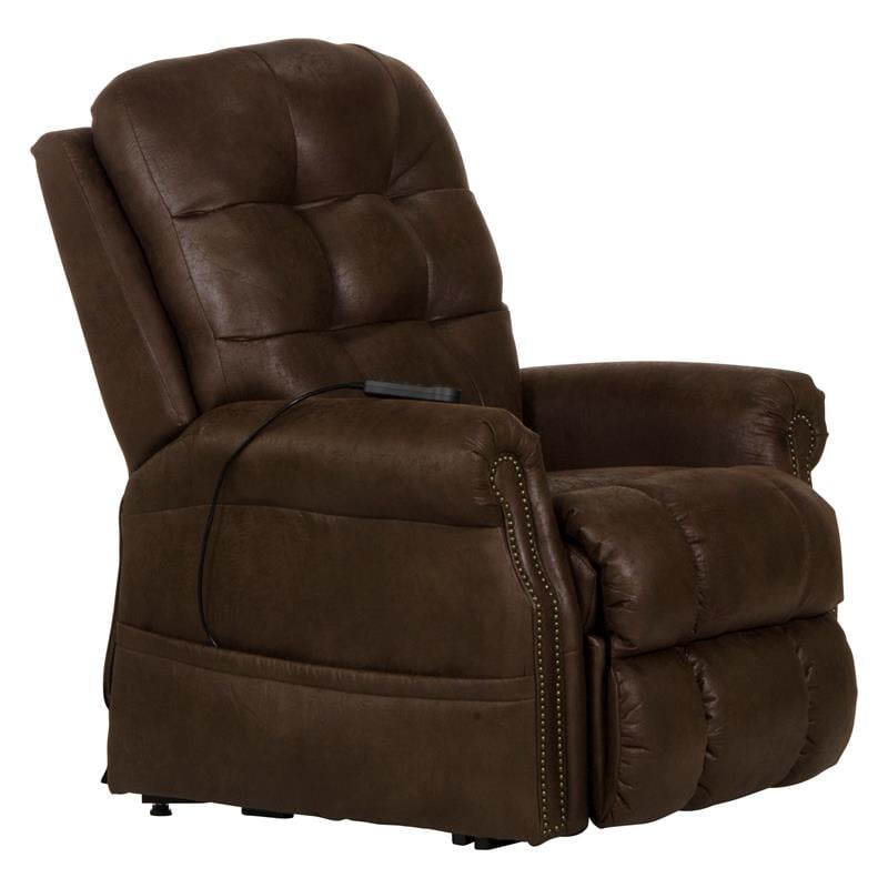 Pemberly Row Power Lift Recliner with Heat Massage in Chocolate Fabric