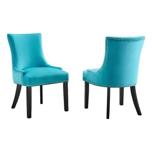 Pemberly Row 20.5&quot Velvet Dining Chairs in Blue/Black (Set of 2)