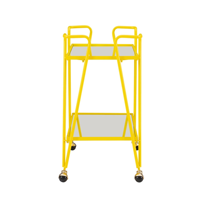 Pemberly Row Metal Rolling Bar Cart with Mirrored Shelves in Yellow