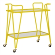 Pemberly Row Metal Rolling Bar Cart with Mirrored Shelves in Yellow