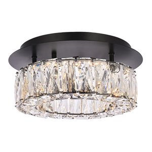 Pemberly Row 12&quot Metal Flush Mount Crystal LED Fixture in Black