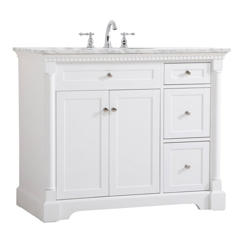 Pemberly Row Solid Wood and Metal Single Bathroom Vanity in White 42