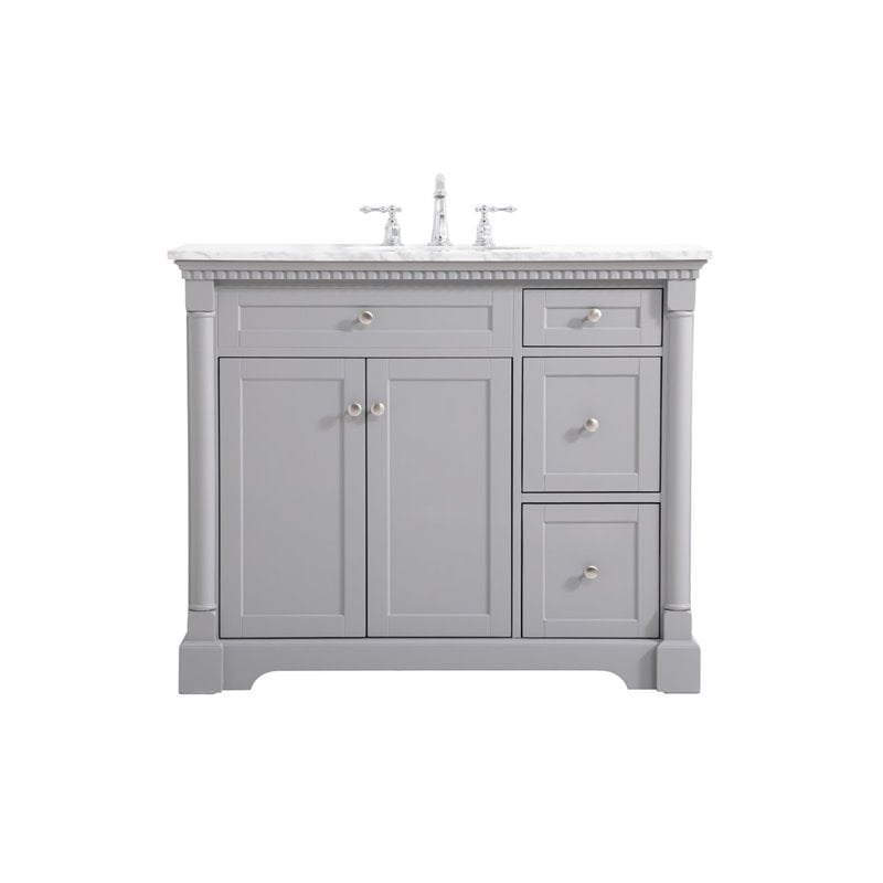 Pemberly Row Solid Wood and Metal Single Bathroom Vanity in Gray 42