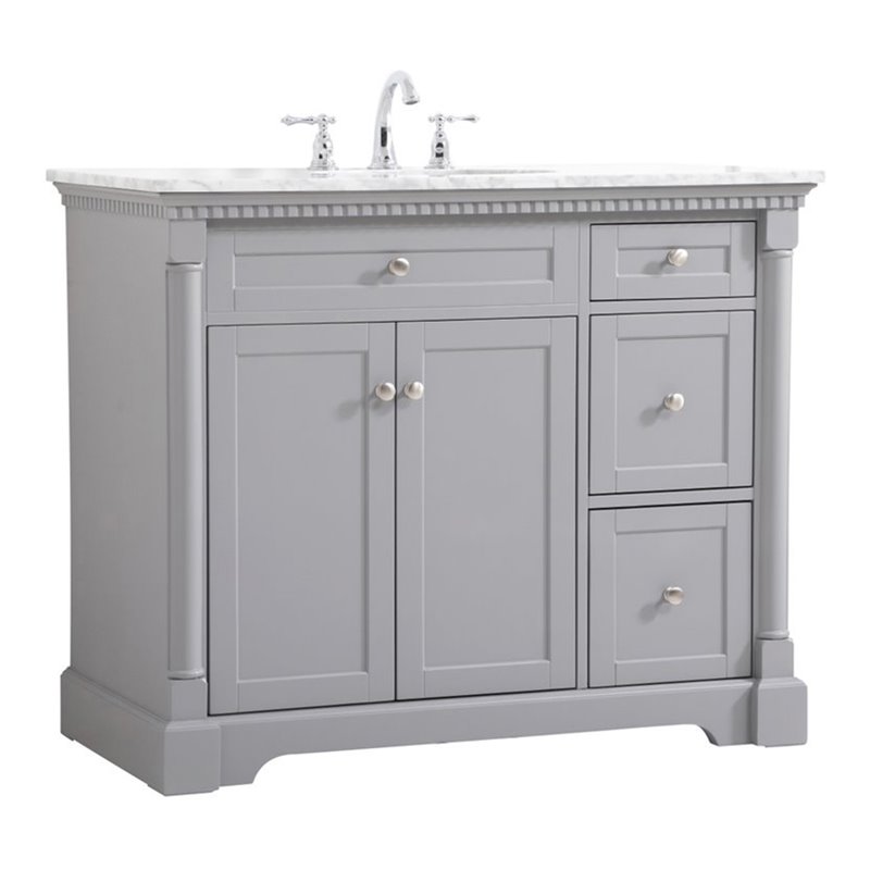 Pemberly Row Solid Wood and Metal Single Bathroom Vanity in Gray 42