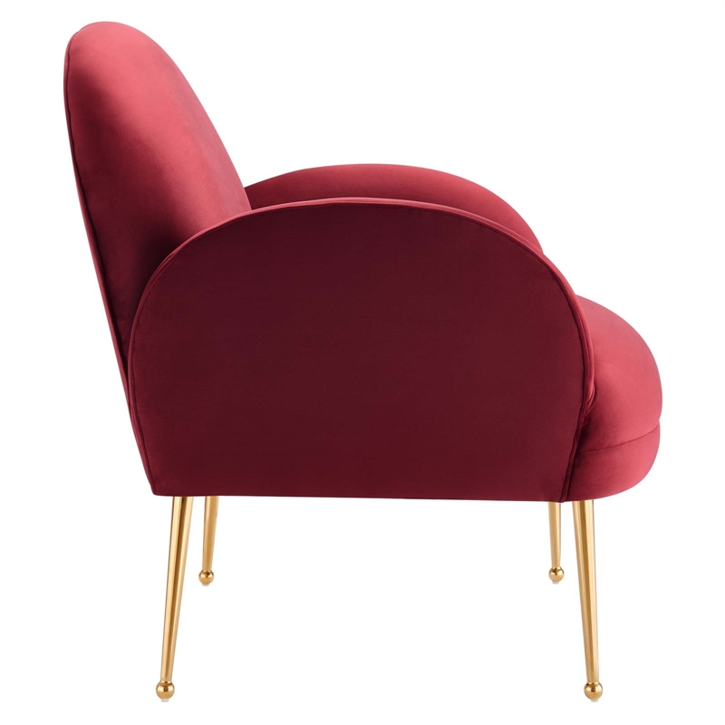 Pemberly Row Performance Velvet Armchair with Gold Legs in Maroon Red