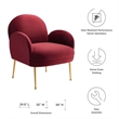 Pemberly Row Performance Velvet Armchair with Gold Legs in Maroon Red