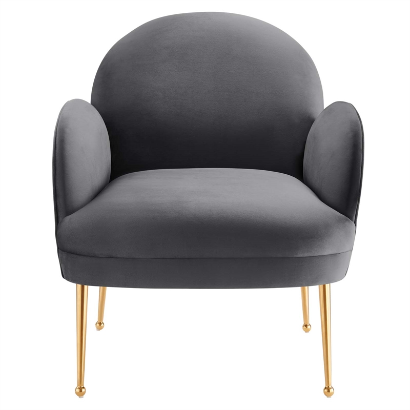 Pemberly Row Performance Velvet Armchair with Gold Legs in Gray