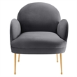 Pemberly Row Performance Velvet Armchair with Gold Legs in Gray