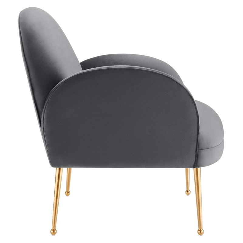 Pemberly Row Performance Velvet Armchair with Gold Legs in Gray
