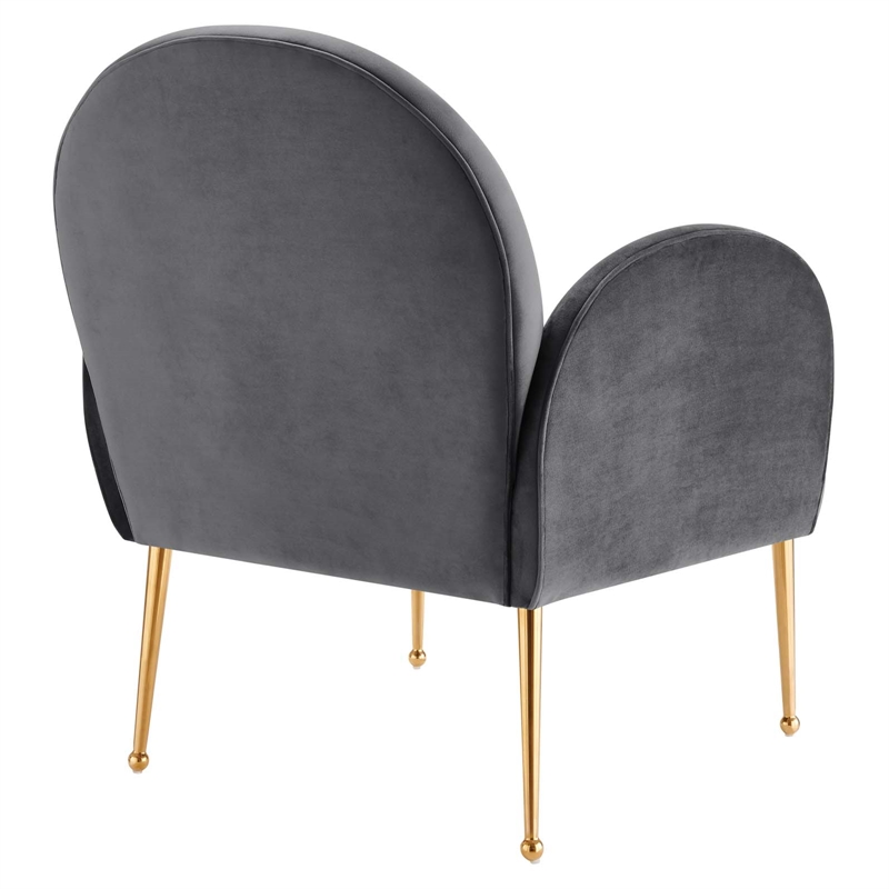 Pemberly Row Performance Velvet Armchair with Gold Legs in Gray