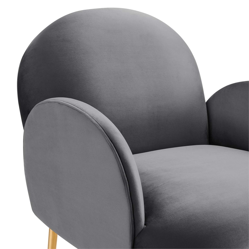 Pemberly Row Performance Velvet Armchair with Gold Legs in Gray