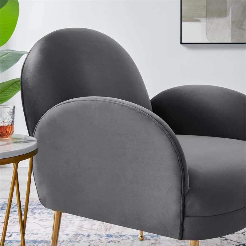 Pemberly Row Performance Velvet Armchair with Gold Legs in Gray