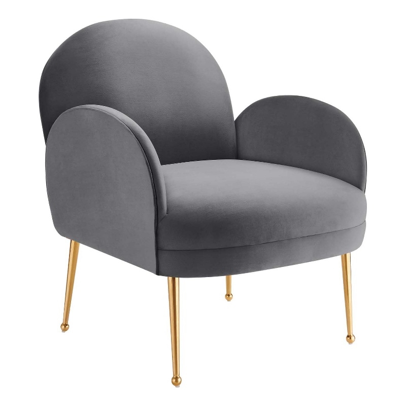 Pemberly Row Performance Velvet Armchair with Gold Legs in Gray