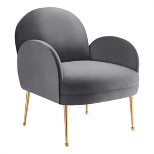 Pemberly Row Performance Velvet Armchair with Gold Legs in Gray
