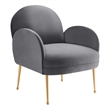 Pemberly Row Performance Velvet Armchair with Gold Legs in Gray