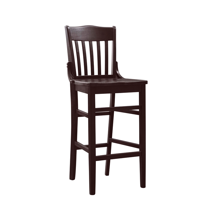 Pemberly Row Set of 2 Slat Back Wood Bar Stools in Dark Brown Finish