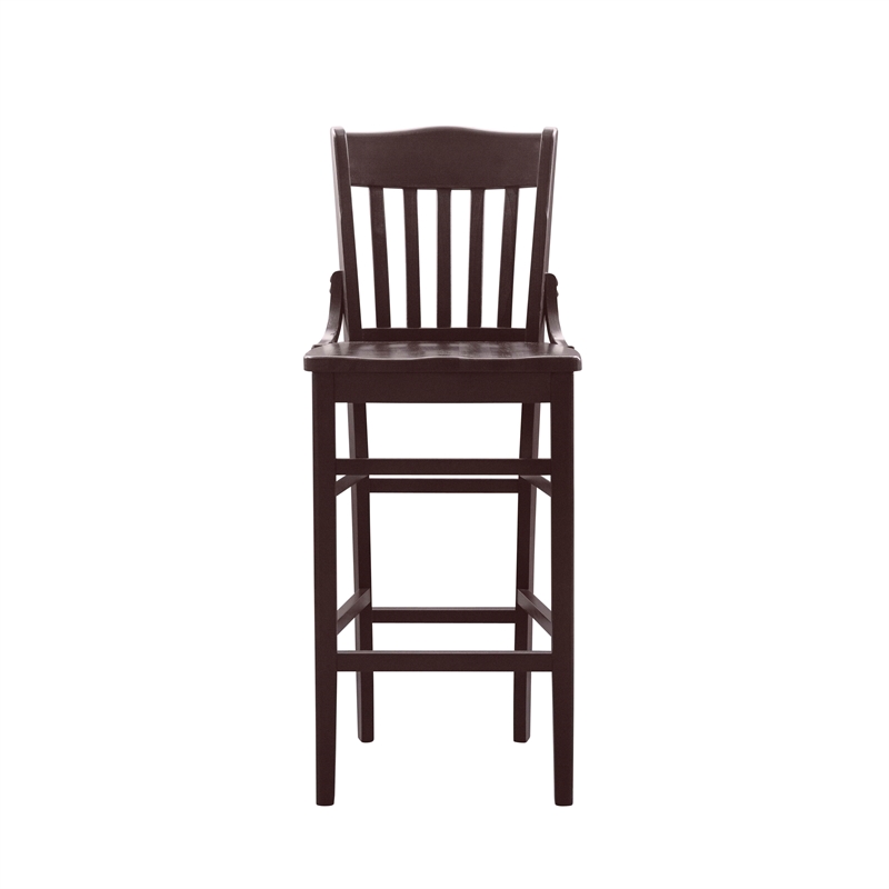 Pemberly Row Set of 2 Slat Back Wood Bar Stools in Dark Brown Finish