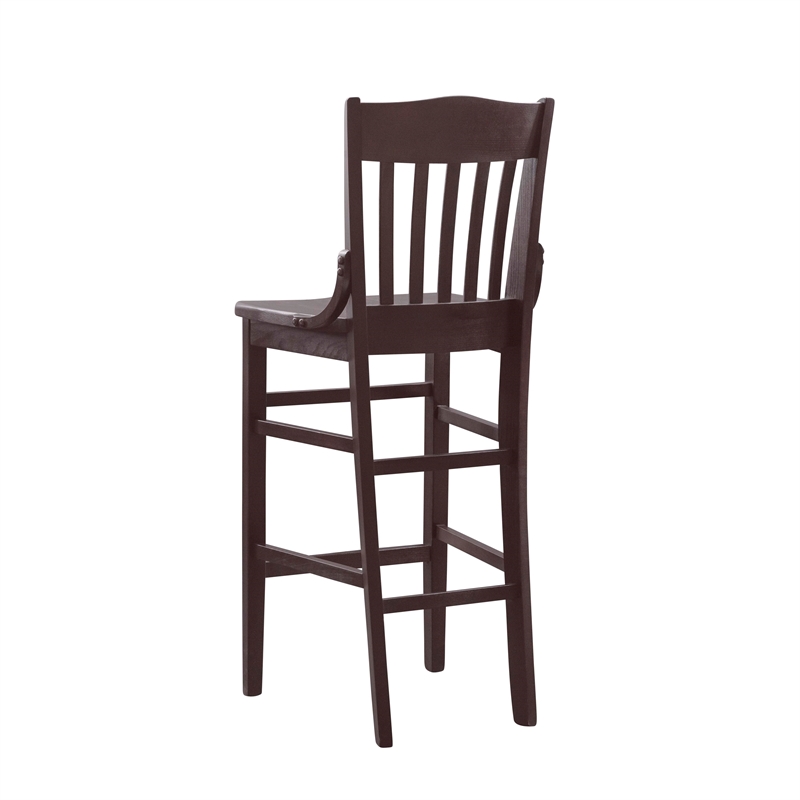 Pemberly Row Set of 2 Slat Back Wood Bar Stools in Dark Brown Finish