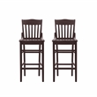Pemberly Row Set of 2 Slat Back Wood Bar Stools in Dark Brown Finish