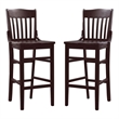 Pemberly Row Set of 2 Slat Back Wood Bar Stools in Dark Brown Finish