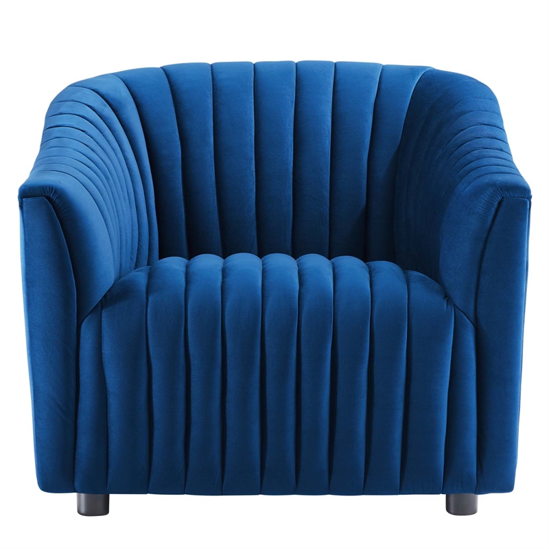 Pemberly Row Channel Tufted Velvet Armchair in Navy