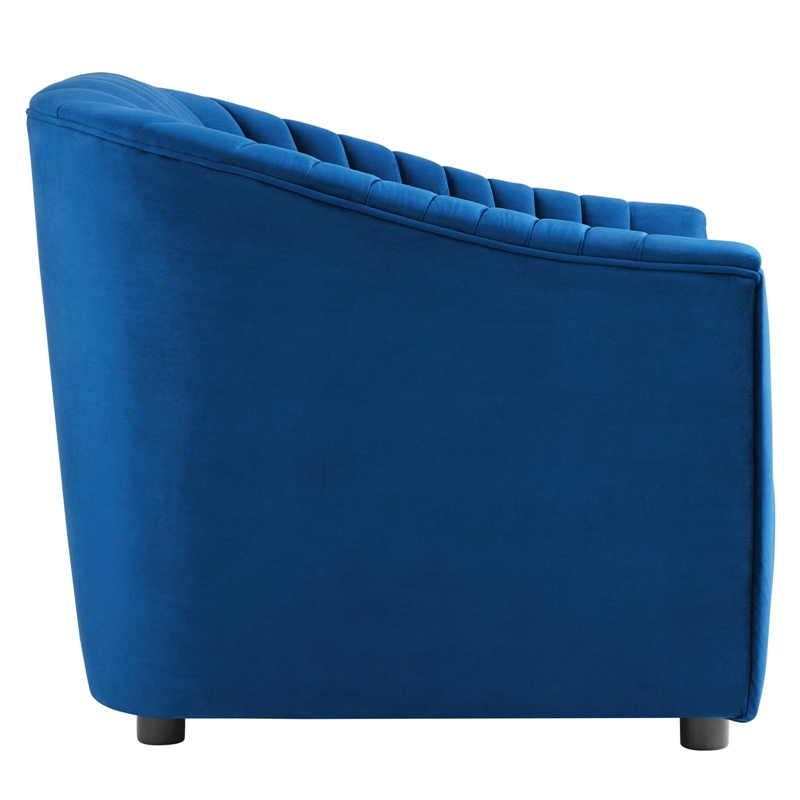 Pemberly Row Channel Tufted Velvet Armchair in Navy