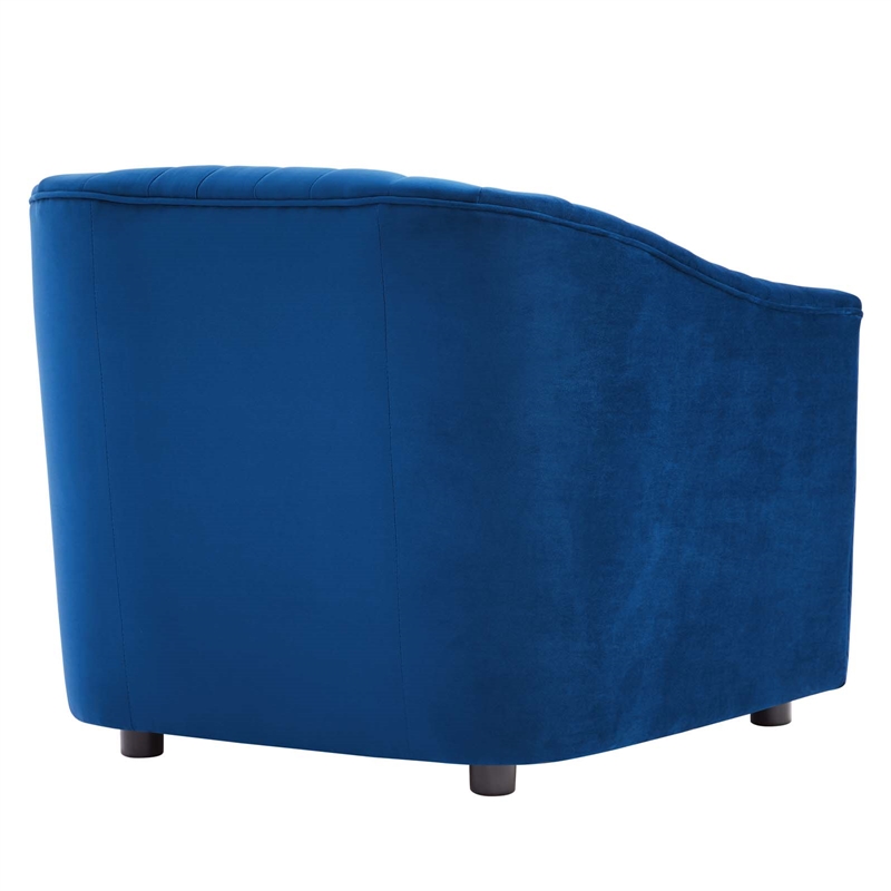 Pemberly Row Channel Tufted Velvet Armchair in Navy