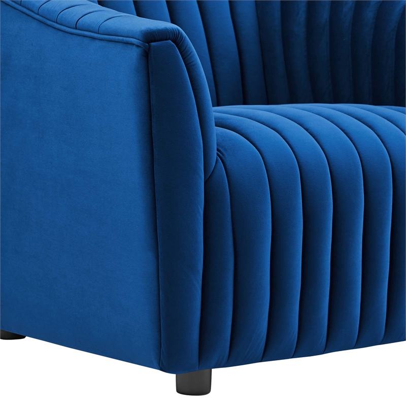 Pemberly Row Channel Tufted Velvet Armchair in Navy