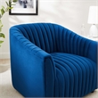 Pemberly Row Channel Tufted Velvet Armchair in Navy