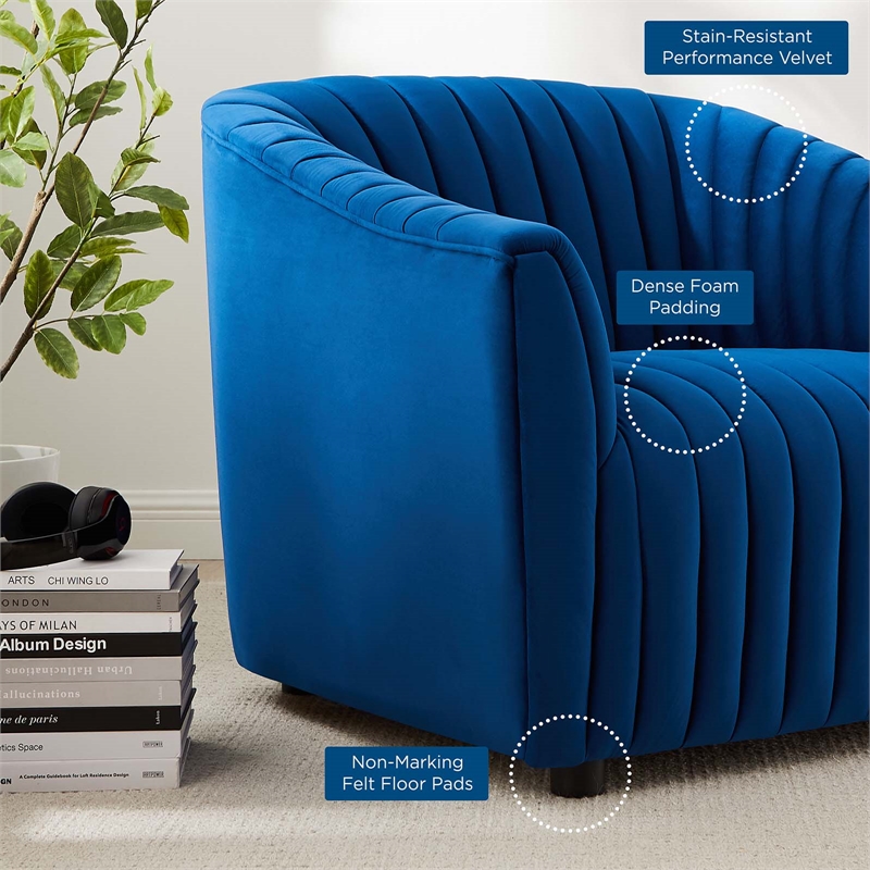 Pemberly Row Channel Tufted Velvet Armchair in Navy