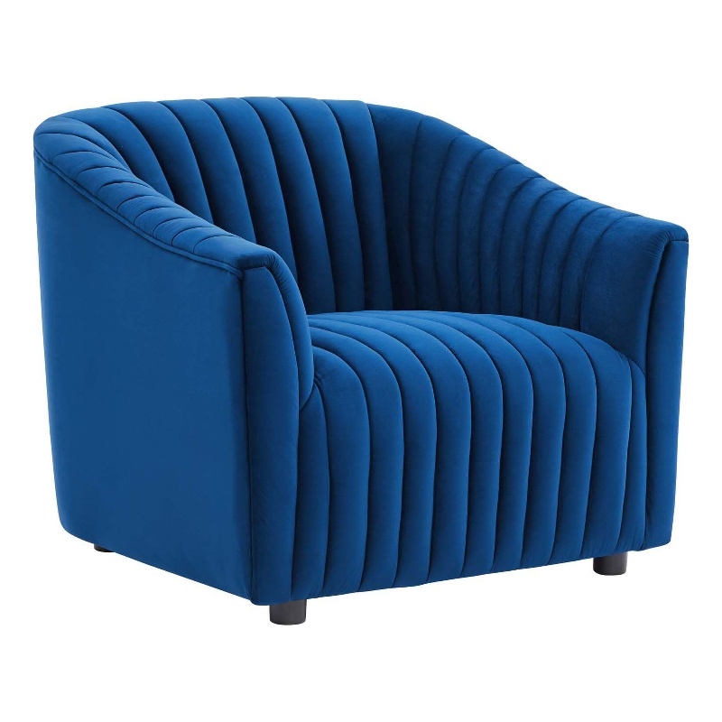 Pemberly Row Channel Tufted Velvet Armchair in Navy